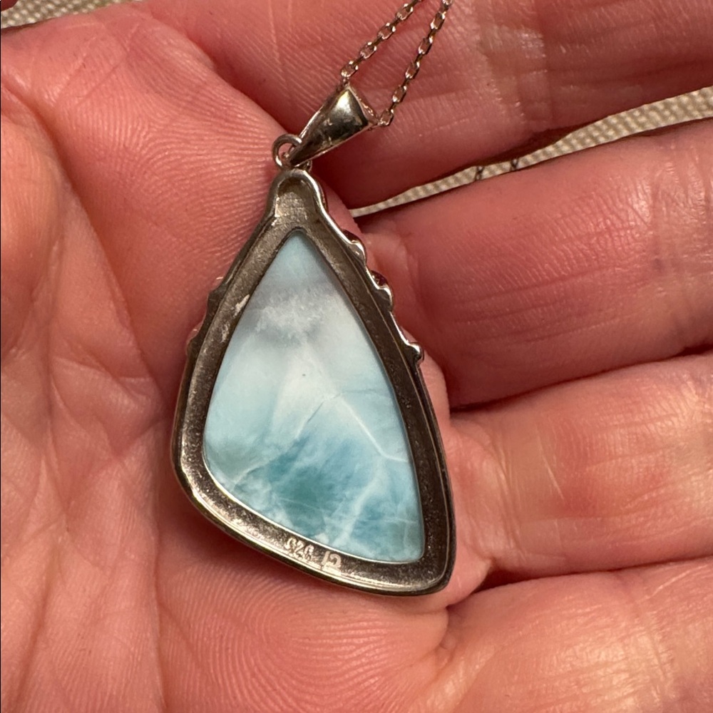 Sterling Silver Large Irregular Shape Larimar Pen… - image 5